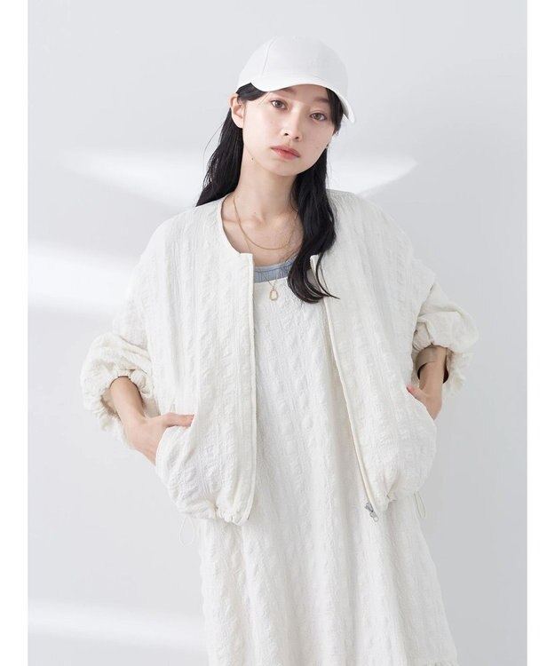 earth music&ecology シャーリングタックスリーブブルゾン Ivory