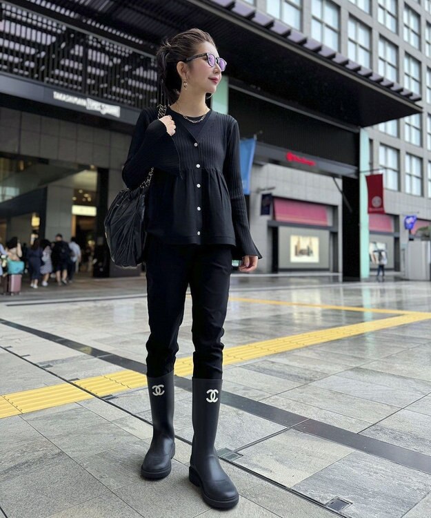 Green Parks ペプラムニットカーディガン Black