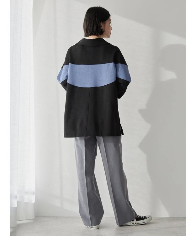 AMERICAN HOLIC ハーフＺＩＰ配色切り替え裏毛チュニック Black