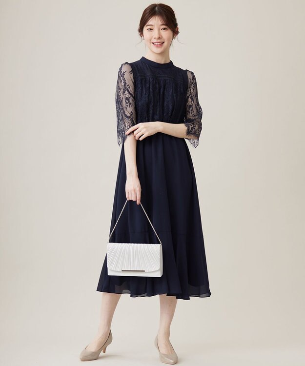 ANY SIS 【洗える】レーシーケープ ドレス ネイビー
