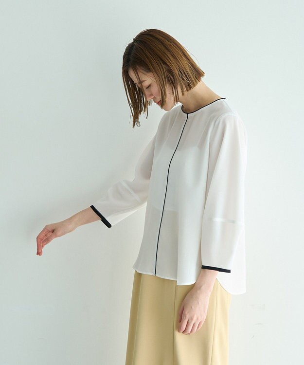 YECCA VECCA 配色パイピングブラウス Off White