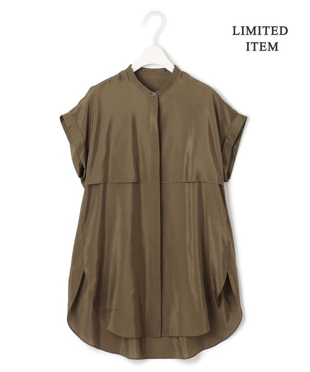 ICB 【洗える】ヌーディスローン  バンドカラーブラウス カーキ系