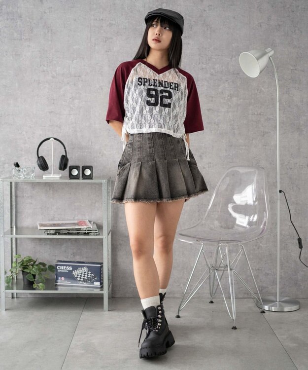 WEGO ラグランレースサイドドロストショートT ワイン