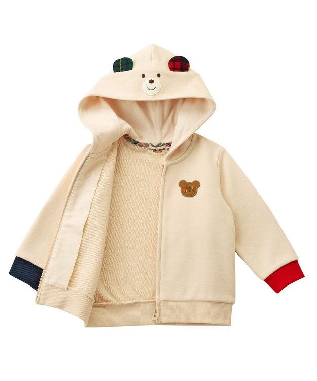 MIKI HOUSE HOT BISCUITS 【80-120cm】 顔ドンパーカー アイボリー