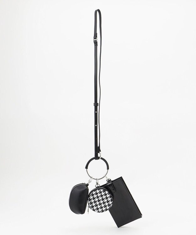 ICB 【人気のためさらに新色追加・全5色展開】 3ピースチャームバッグ ブラック×千鳥柄