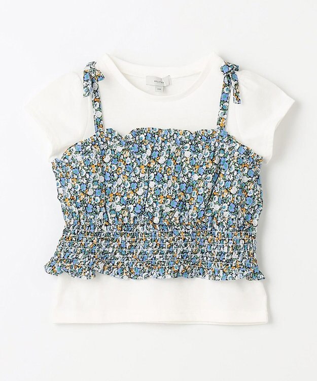 ANY KIDS キャミソール ドッキング Ｔシャツ ホワイト×ネイビー花柄