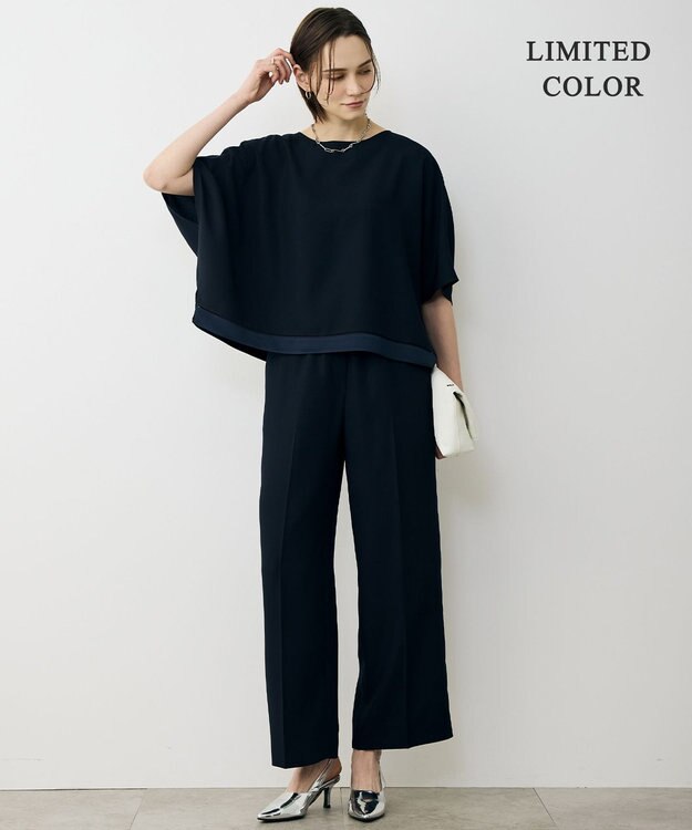 ICB L 【先行予約・WEB限定カラーあり】 FluidBackSatin クロップドブラウス ネイビー［WEB限定］