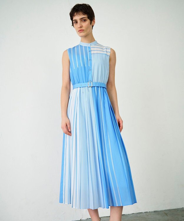 GRACE CONTINENTAL ストライププリントワンピース サックス