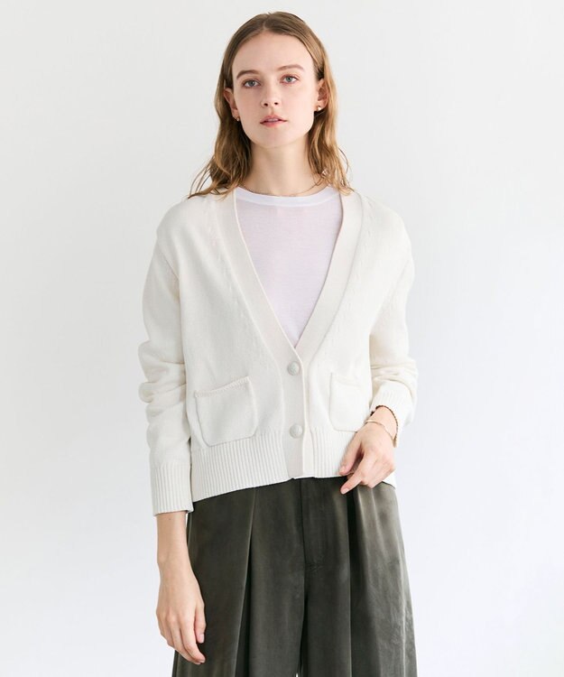 BEIGE， HELIODOR / マリンボタンクロップドカーディガン Ecru