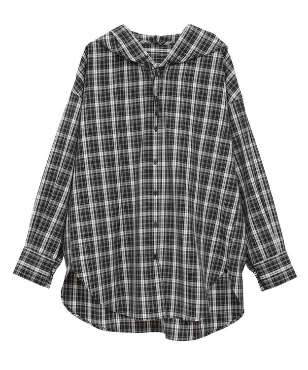 earth music&ecology フーディーチェックシャツ Black