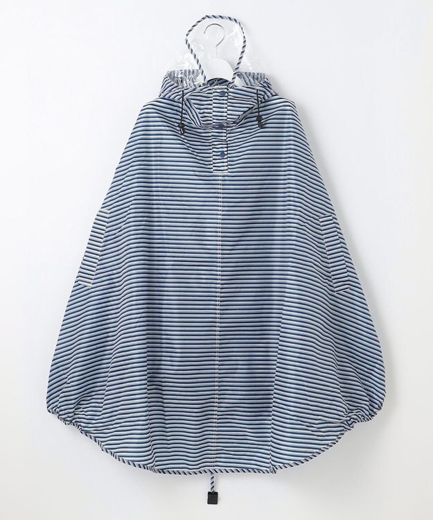 MOONBAT 【撥水】FLAT PURE サイクル レインポンチョ ボーダー 自転車 収納袋付き ネイビーブルー