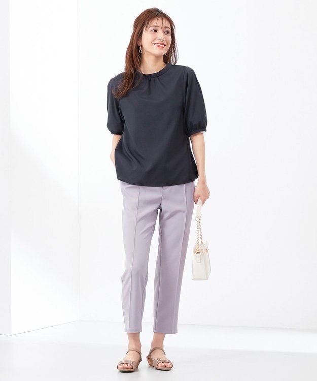 ANY SIS 【洗える】レースパーツタックスリーブ ブラウス ネイビー