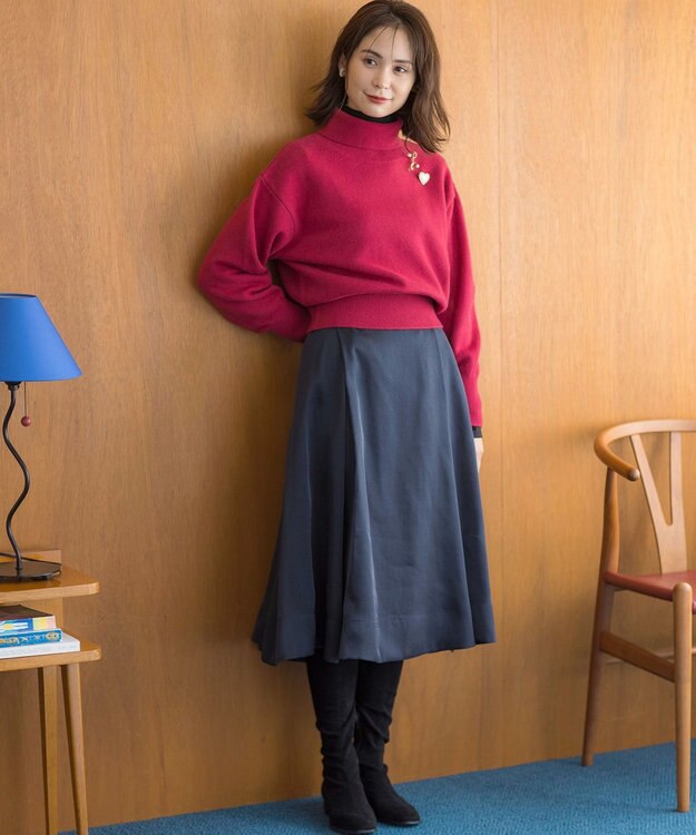 組曲 L ラメシアーリブタートル カットソー ブラック系