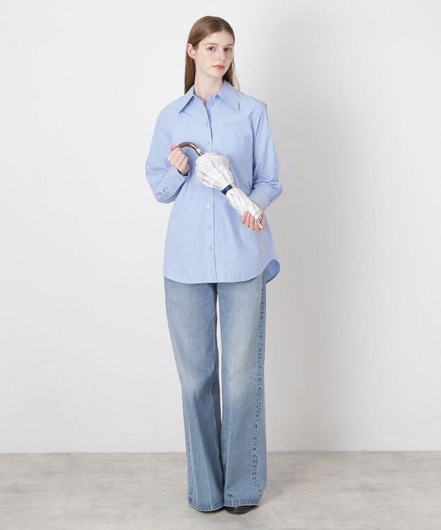 MOONBAT 【遮光/晴雨兼用日傘】POLO RALPH LAUREN(ポロ ラルフローレン) ストライプフリル 折りたたみ傘 楽折 遮熱 UV ベージュ