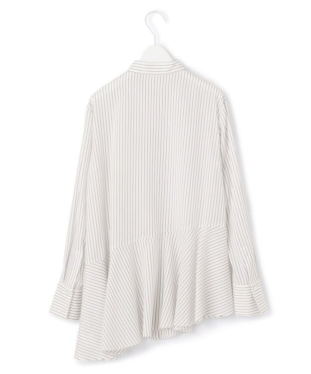 ICB L 【洗える】 リヨセルローン ペプラムブラウス オフホワイト×ブラック系