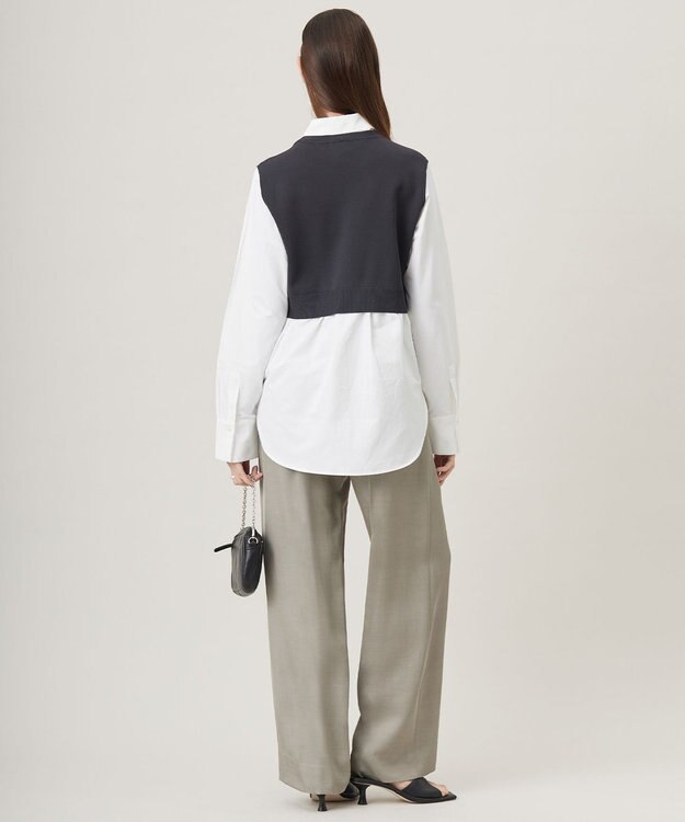 ICB L 【2WAY・洗える】シャツクロスコンビニットプルオーバー チャコール系