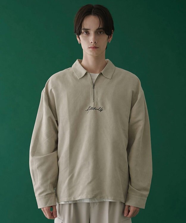 WEGO フェイクスウェードハーフZIPシャツ（LS） ライトベージュ