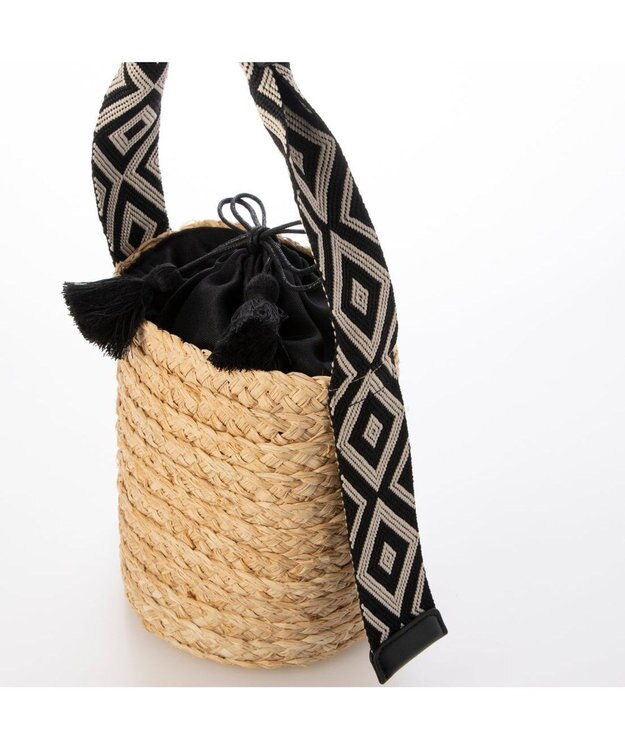 UNBILLION カシュカシュ cachecache / ジャガードテープハンドルラフィアバケツトート ブラック