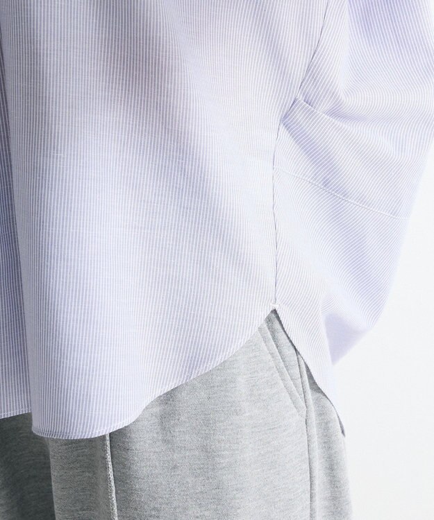 Green Parks 綿麻混フレンチスリーブスキッパーシャツ Stripe