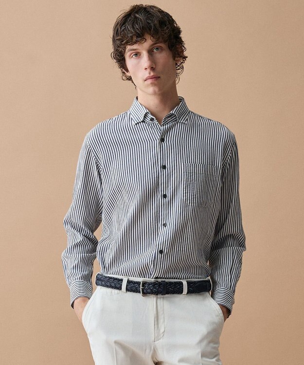 JOSEPH ABBOUD 【イージーケア・JAPANファブリック】ブロックストライプ シャツ ネイビー系1