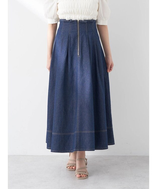 earth music&ecology フロントジップタックフレアスカート Indigo