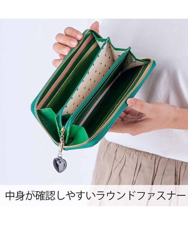tsumori chisato CARRY つぶつぶドットプリント ラウンドファスナー長財布 グリーン