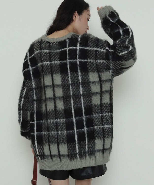 WEGO 【2025年秋冬新作】シャギーパターンニットBIGプルオーバー グレーチェック1