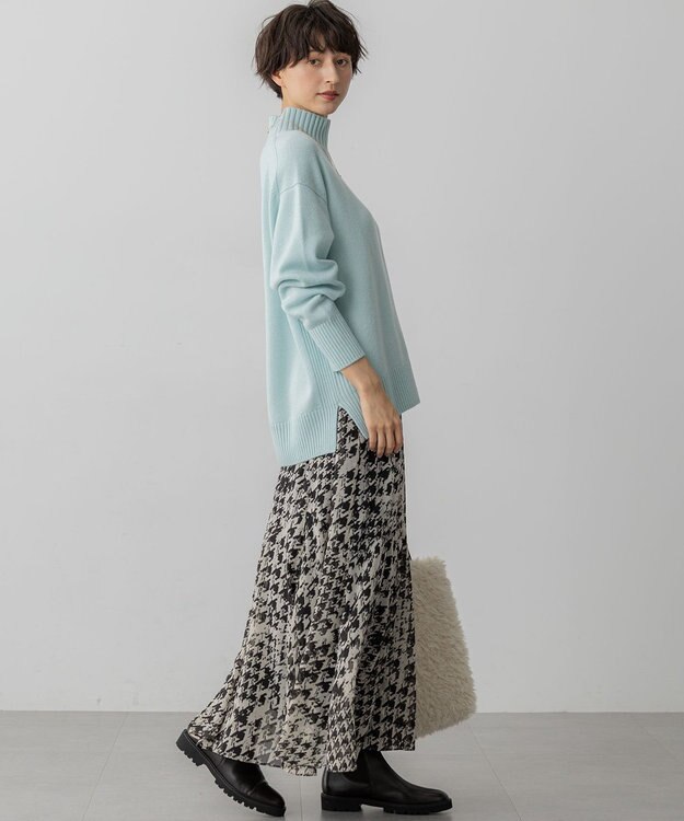 23区 S 【洗える】ハウンドトゥースアートプリント ギャザー スカート モノトーンプリント