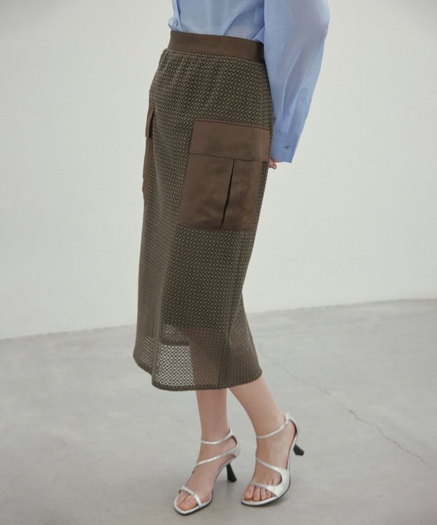 BEIGE， NIGELLA / 異素材MIXコットンレースビックポケットスカート Khaki