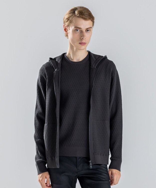 JOSEPH HOMME 【新柄】  ヴィスコースリンクス　ジップアップニットフーディー グレー系