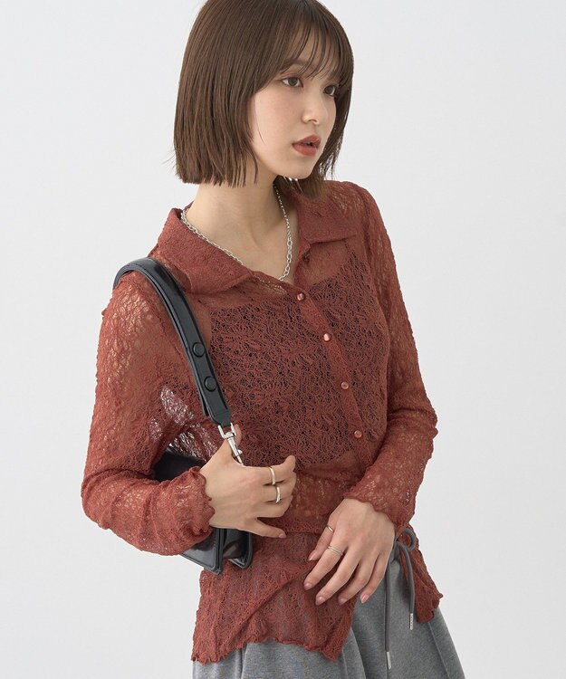 earth music&ecology ストレッチレースシャツ Brown
