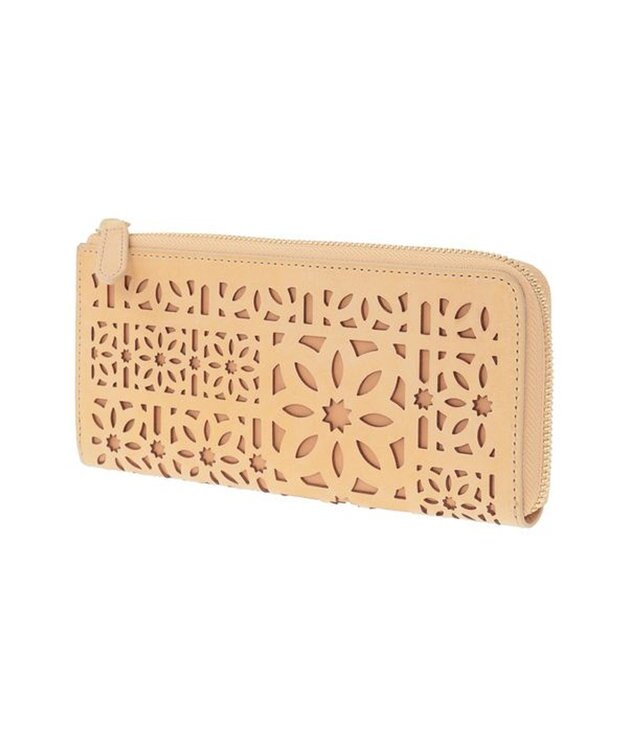 genten マルチカットワークミニ  L字長財布 ハニーベージュ