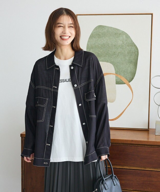 Green Parks ・ＥＬＥＮＣＡＲＥ　ＤＵＥ　カラーステッチシアーＧジャン Black