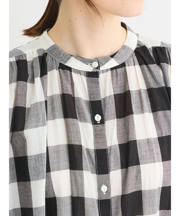 Green Parks インド綿 ギンガムチェックノースリーブワンピース Gingham Check