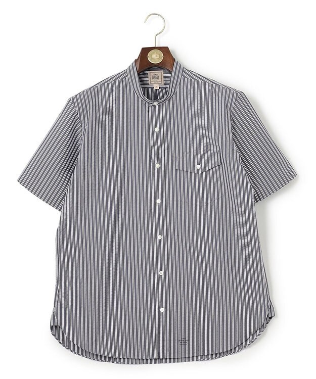 J.PRESS MEN 【クールマックス】サッカーマルチストライプ バンドカラーシャツ ネイビー系1