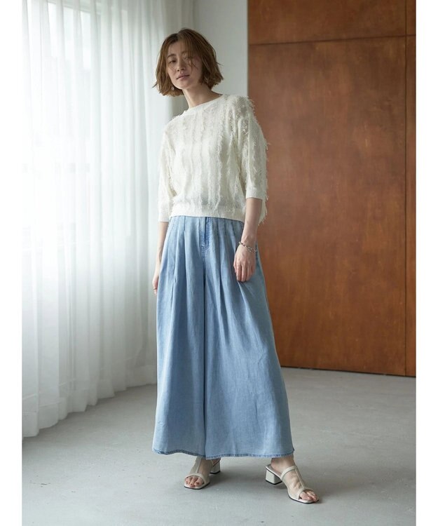 YECCA VECCA 2wayフリンジリボンニット Off White