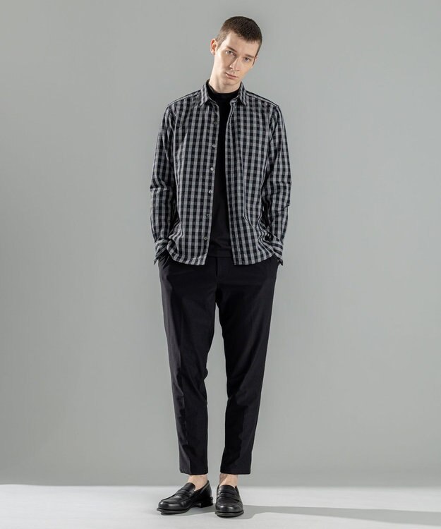 JOSEPH HOMME 新柄【オリジナル素材】ギンガムシャンブレーストレッチ　レギュラーカラーシャツ グレー系