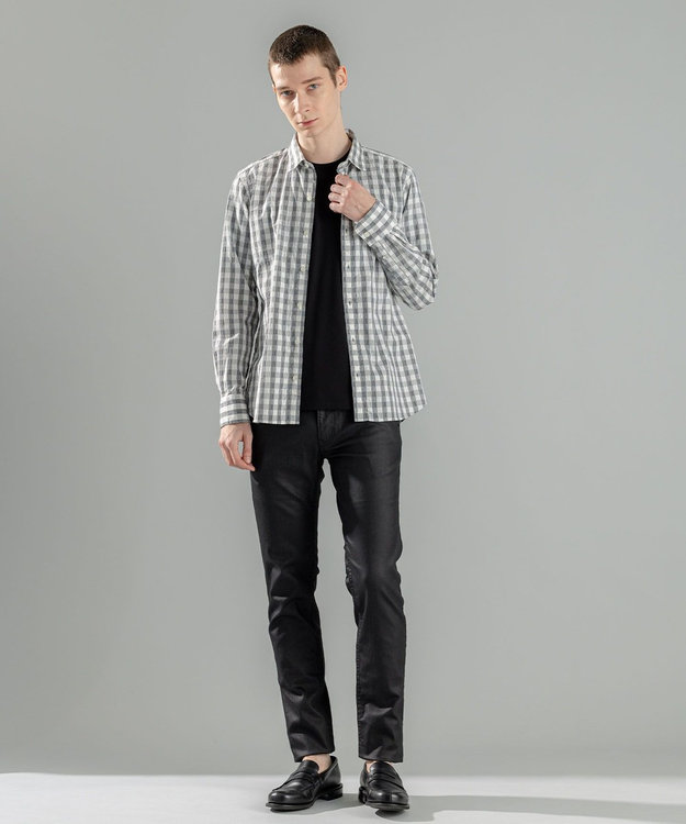 JOSEPH HOMME 新柄【オリジナル素材】ギンガムシャンブレーストレッチ　レギュラーカラーシャツ ライトグレー系