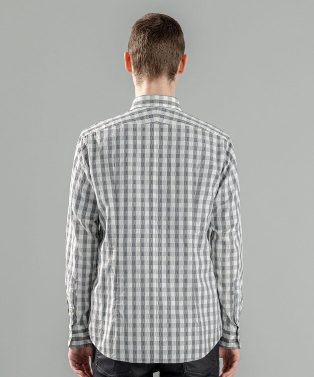 JOSEPH HOMME 新柄【オリジナル素材】ギンガムシャンブレーストレッチ　レギュラーカラーシャツ ライトグレー系