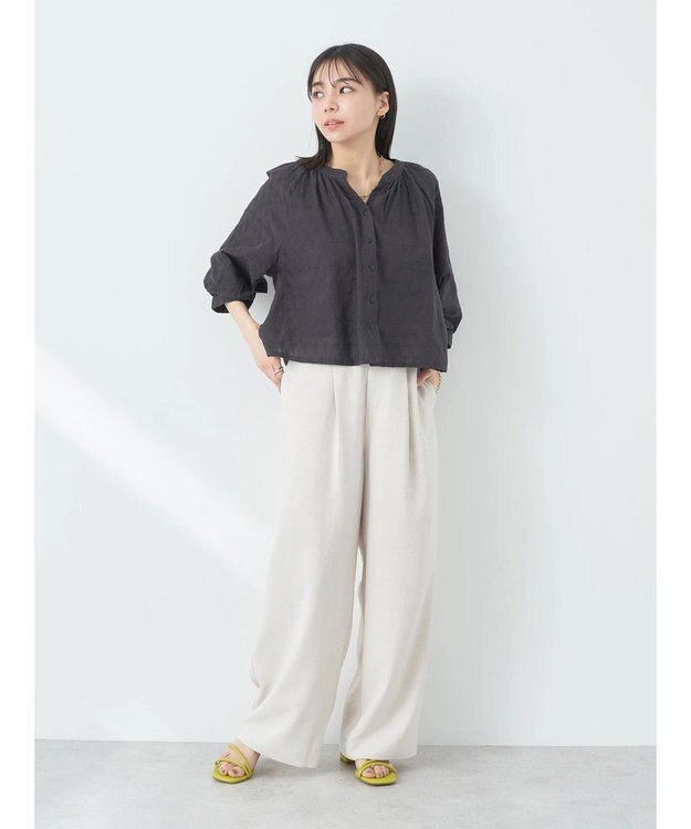 earth music&ecology 刺繍ギャザーブラウス Black