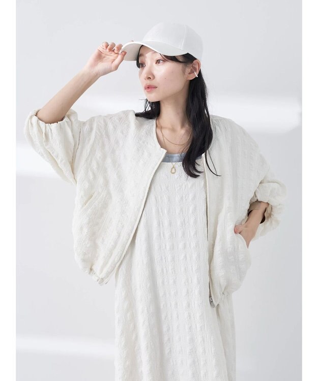 earth music&ecology シャーリングタックスリーブブルゾン Ivory