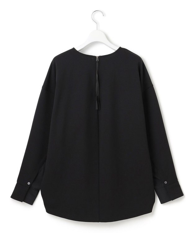 ICB L 【洗える】ジョーゼットジャージー 異素材コンビプルオーバー ブラック系