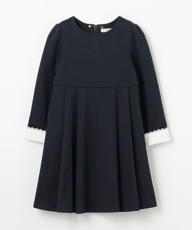 ANY KIDS レース襟付き長袖ワンピース ネイビー