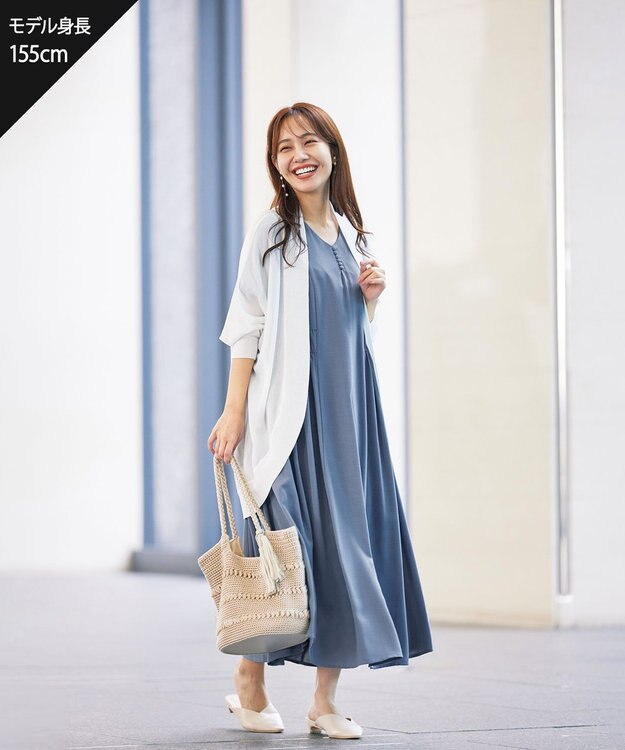 Tiaclasse L 【洗える】サイドギャザーワンピース ブルー