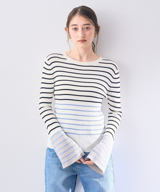 YECCA VECCA マルチボーダー柄ニット Ivory