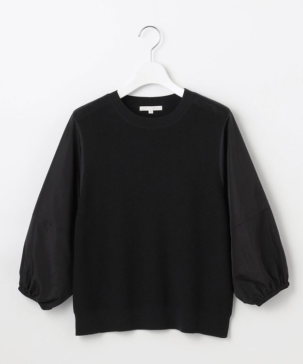 自由区 【カタログ掲載・洗える】ハイツイストコットンアセテート異素材コンビ トップス ブラック×ブラック