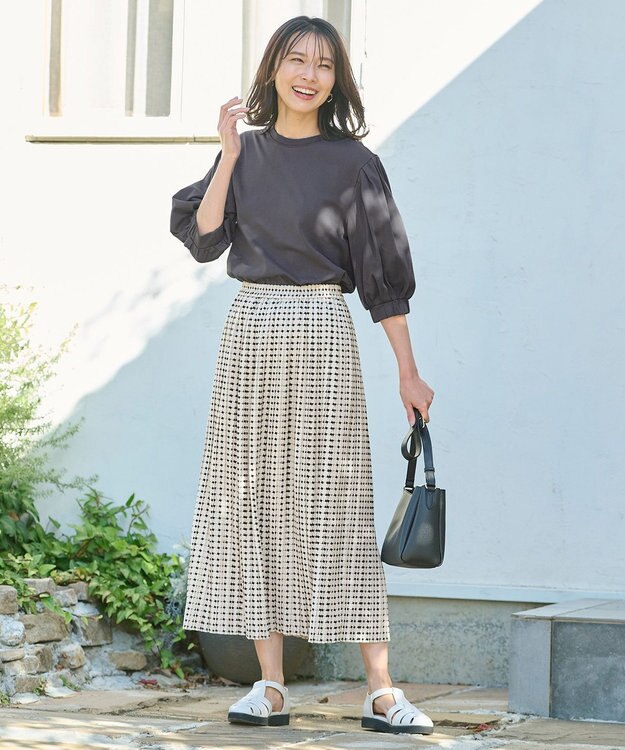 ANY スクエアプリントスカート ブラック系