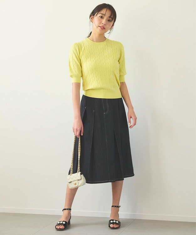 Feroux 【洗える】カラーケーブル ニット ライトイエロー系