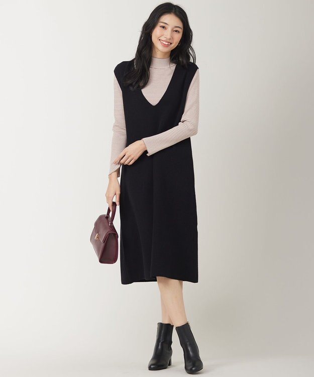 ANY SIS 【大人百花掲載 ヨンアさん着用】2SET ニットジャンスカ セット ブラック×モカボーダー