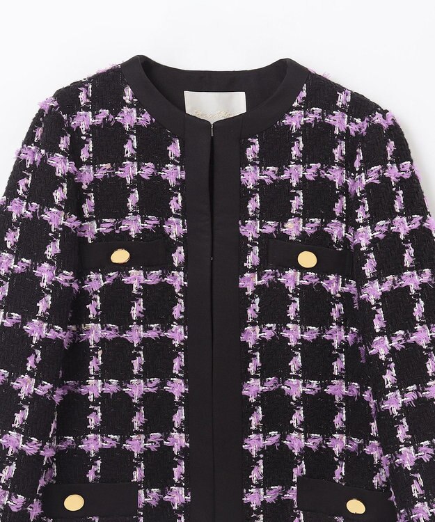 GRACE CONTINENTAL フェザーチェックツイードコート パープル